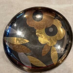 Brass Art Deco bowl floral copper and brass 6-1/2”